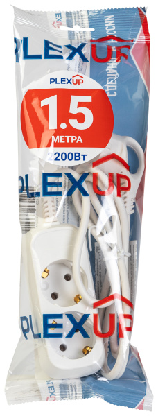 купить Удлинитель 2-мест 1,5м ПВС 3*0,75 белый PlexUp   в Самаре Удлинитель 2-мест 1,5м ПВС 3*0,75 белый PlexUp