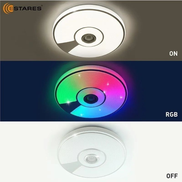 купить Светильник настенно-потолочный свд 80Вт RGB круг белый/хром  пульт ДУ Estares музыкальная, API в Самаре Светильник настенно-потолочный свд 80Вт RGB круг белый/хром  пульт ДУ Estares музыкальная, API