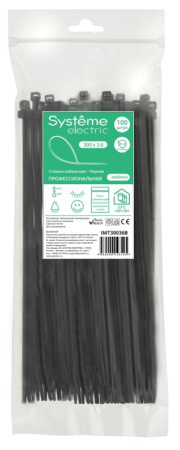 купить Хомут 300*3,6мм нейлон черный Systeme Electric 100шт в Самаре Хомут 300*3,6мм нейлон черный Systeme Electric 100шт
