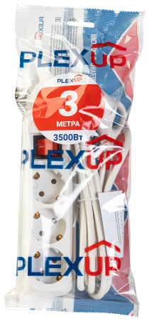 купить Удлинитель 3-мест 3м ПВС 3*1 белый выкл PlexUp   в Самаре Удлинитель 3-мест 3м ПВС 3*1 белый выкл PlexUp