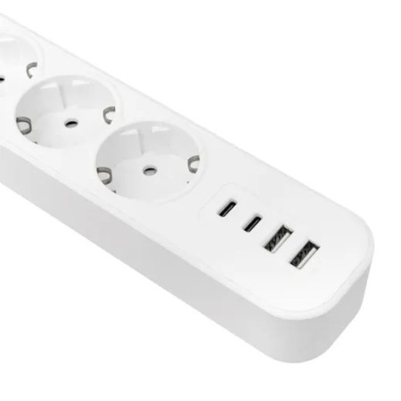купить Удлинитель 5-мест 1,5м ПВС 3*1,5 белый выкл EKF  2USB 2,4А+2USBtype-С в Самаре Удлинитель 5-мест 1,5м ПВС 3*1,5 белый выкл EKF  2USB 2,4А+2USBtype-С
