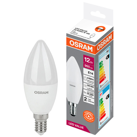 купить Лампа свеча свд Е14 12Вт 4000К 800лм B75 матовая Osram LED Value в Самаре Лампа свеча свд Е14 12Вт 4000К 800лм B75 матовая Osram LED Value