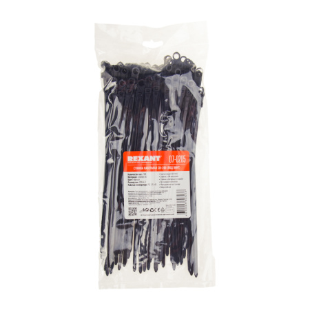 купить Хомут 200*4,3мм нейлон черный под винт Rexant  в Самаре Хомут 200*4,3мм нейлон черный под винт Rexant