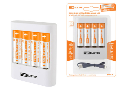 купить Устройство зарядное AA-AAA-USB TDM +4АА2500mAh 4канала в Самаре Устройство зарядное AA-AAA-USB TDM +4АА2500mAh 4канала