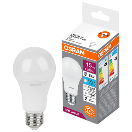 купить Лампа светодиодная 220В Е27 15Вт 6500К 1200лм стандарт A60 матовая Osram LED Value в Самаре Лампа светодиодная 220В Е27 15Вт 6500К 1200лм стандарт A60 матовая Osram LED Value