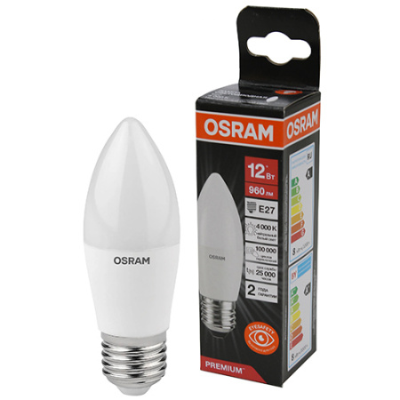 купить Лампа свеча свд Е27 12Вт 4000К 960лм B39 матовая Osram LED Value black в Самаре Лампа свеча свд Е27 12Вт 4000К 960лм B39 матовая Osram LED Value black