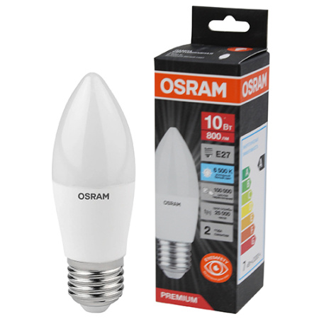 купить Лампа свеча свд Е27 10Вт 6500К 800лм B39 матовая Osram LED Value black в Самаре Лампа свеча свд Е27 10Вт 6500К 800лм B39 матовая Osram LED Value black