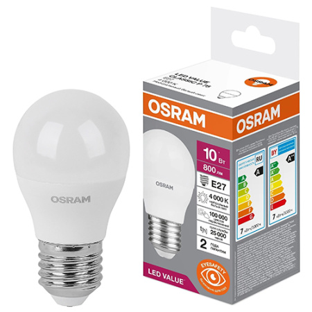 купить Лампа шар свд Е27 10Вт 4000К 800лм P45 матовый Osram LED Value в Самаре Лампа шар свд Е27 10Вт 4000К 800лм P45 матовый Osram LED Value