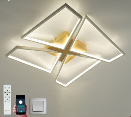 купить Светильник потолочный (люстра) свд 120Вт 3000К-6500К 12000лм белый/дерево пульт диммер в Самаре Светильник потолочный (люстра) свд 120Вт 3000К-6500К 12000лм белый/дерево пульт диммер