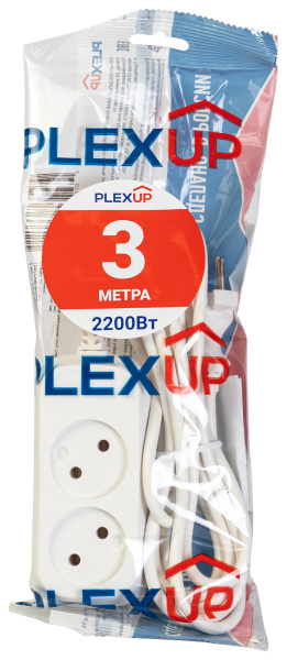 купить Удлинитель 2-мест 3м ПВС 2*0,75 белый PlexUp   в Самаре Удлинитель 2-мест 3м ПВС 2*0,75 белый PlexUp