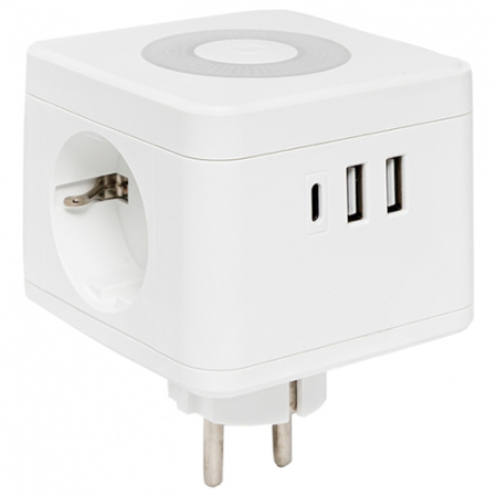 купить Разветвитель 2-мест 16А заземление 2*USB белый квадрат пластик EKF +ночник в Самаре Разветвитель 2-мест 16А заземление 2*USB белый квадрат пластик EKF +ночник