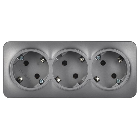 купить Глори сталь розетка открытая 3-мест заземление IP20  в Самаре Глори сталь розетка открытая 3-мест заземление IP20