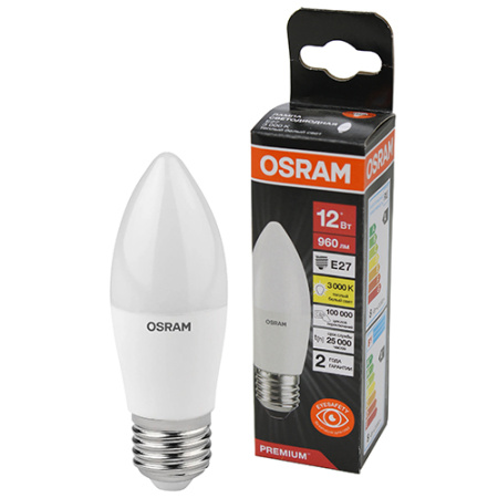 купить Лампа свеча свд Е27 12Вт 3000К 960лм B39 матовая Osram LED Value black в Самаре Лампа свеча свд Е27 12Вт 3000К 960лм B39 матовая Osram LED Value black