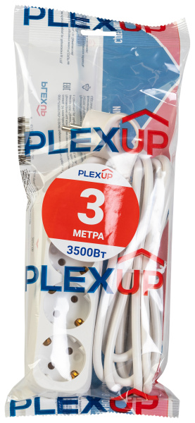 купить Удлинитель 3-мест 3м ПВС 3*1 белый PlexUp в Самаре Удлинитель 3-мест 3м ПВС 3*1 белый PlexUp