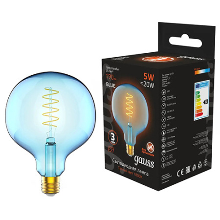 Лампа декор свд Е27 5Вт 1800К 190лм G125 голубая филамент Gauss 