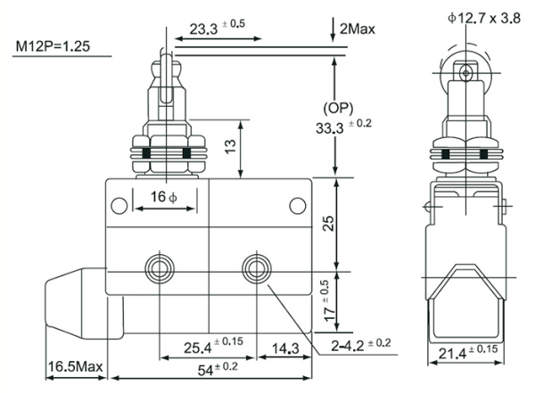 Переключатель концевой толкатель с роликом IP40 МП-7312 IEK вертик. нажимной, резьбов. крепление