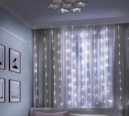 купить Гирлянда занавес 2*2м мульти 240свд IP20 прозрачный провод 8 режимов в Самаре Гирлянда занавес 2*2м мульти 240свд IP20 прозрачный провод 8 режимов