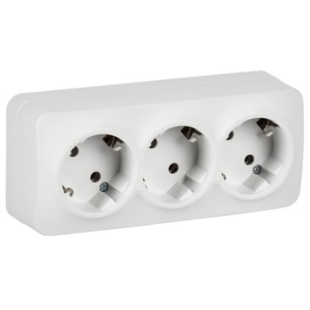 купить Глори белый розетка открытая 3-мест заземление IP20  в Самаре Глори белый розетка открытая 3-мест заземление IP20