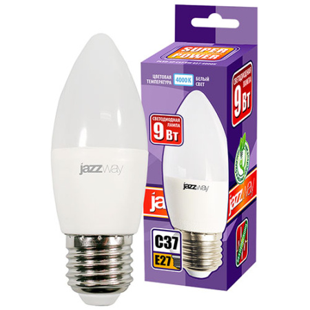 купить Лампа свеча свд Е27 9Вт 4000К 820лм С37 матовая Jazzway  в Самаре Лампа свеча свд Е27 9Вт 4000К 820лм С37 матовая Jazzway
