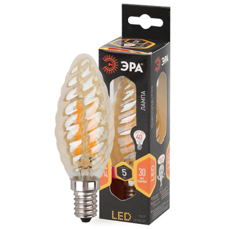 купить Лампа свеча витая свд Е14 5Вт 2700К 450лм BTW прозрачная золото филамент ЭРА  в Самаре Лампа свеча витая свд Е14 5Вт 2700К 450лм BTW прозрачная золото филамент ЭРА