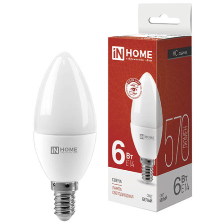 купить Лампа свеча свд Е14 6Вт 4000К 570лм С37 матовая IN HOME  в Самаре Лампа свеча свд Е14 6Вт 4000К 570лм С37 матовая IN HOME