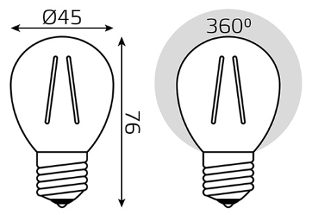 купить Лампа шар свд Е27 12Вт 2700К 730лм G45 прозрачный филамент Gauss  в Самаре Лампа шар свд Е27 12Вт 2700К 730лм G45 прозрачный филамент Gauss