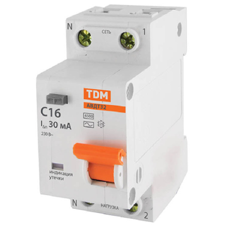 купить Дифавтомат 2Р 16А C 30мА 4,5кА АВДТ32 2мод TDM в Самаре Дифавтомат 2Р 16А C 30мА 4,5кА АВДТ32 2мод TDM