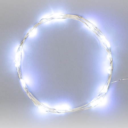 купить Гирлянда нить 2м белый 20свд IP20 серебро провод роса эл.питания 2*CR2032 в Самаре Гирлянда нить 2м белый 20свд IP20 серебро провод роса эл.питания 2*CR2032
