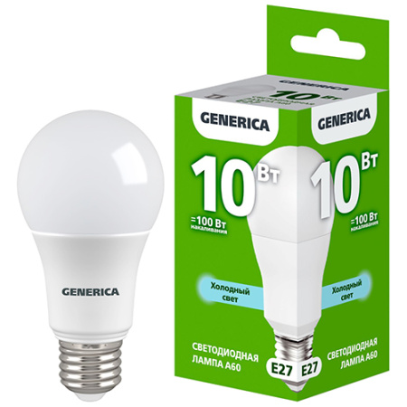 купить Лампа светодиодная 220В Е27 10Вт 6500К 1000лм стандарт A60 матовая GENERICA (IEK)  в Самаре Лампа светодиодная 220В Е27 10Вт 6500К 1000лм стандарт A60 матовая GENERICA (IEK)