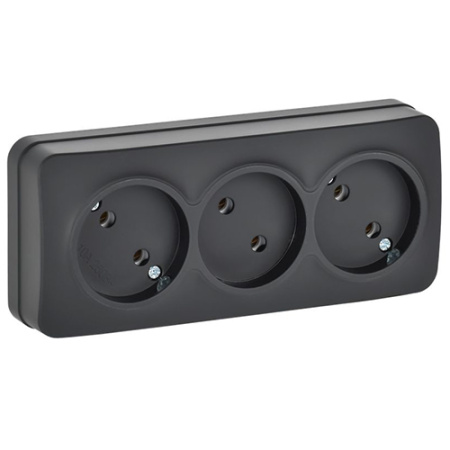 купить Глори черный розетка открытая 3-мест IP20  в Самаре Глори черный розетка открытая 3-мест IP20