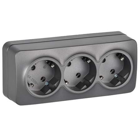 купить Глори сталь розетка открытая 3-мест заземление IP20  в Самаре Глори сталь розетка открытая 3-мест заземление IP20