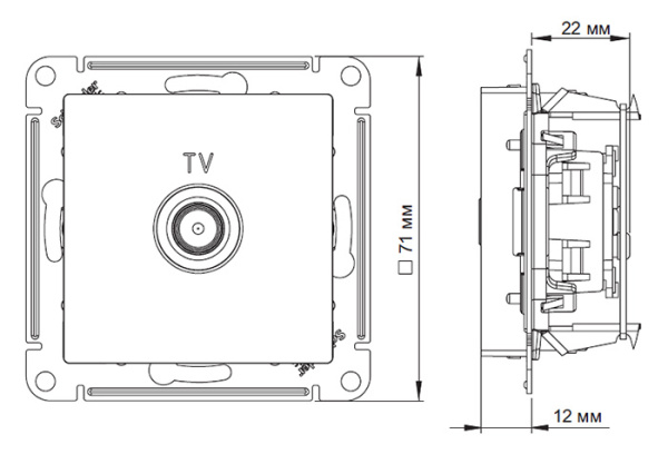 AtlasDesign карбон розетка TV оконечная скрытая 1-ая