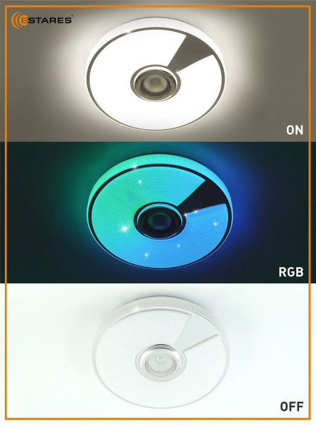 купить Светильник настенно-потолочный свд 40Вт RGB круг белый/хром  пульт ДУ Estares музыкальная, API в Самаре Светильник настенно-потолочный свд 40Вт RGB круг белый/хром  пульт ДУ Estares музыкальная, API