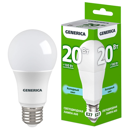 купить Лампа светодиодная 220В Е27 20Вт 6500К 2000лм стандарт A60 матовая GENERICA (IEK)  в Самаре Лампа светодиодная 220В Е27 20Вт 6500К 2000лм стандарт A60 матовая GENERICA (IEK)