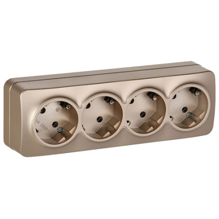 купить Глори шампань розетка открытая 4-мест заземление IP20  в Самаре Глори шампань розетка открытая 4-мест заземление IP20