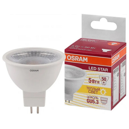 купить Лампа свд 220В GU5.3 5Вт 3000К 400лм MR16 матовая Osram Led Star в Самаре Лампа свд 220В GU5.3 5Вт 3000К 400лм MR16 матовая Osram Led Star