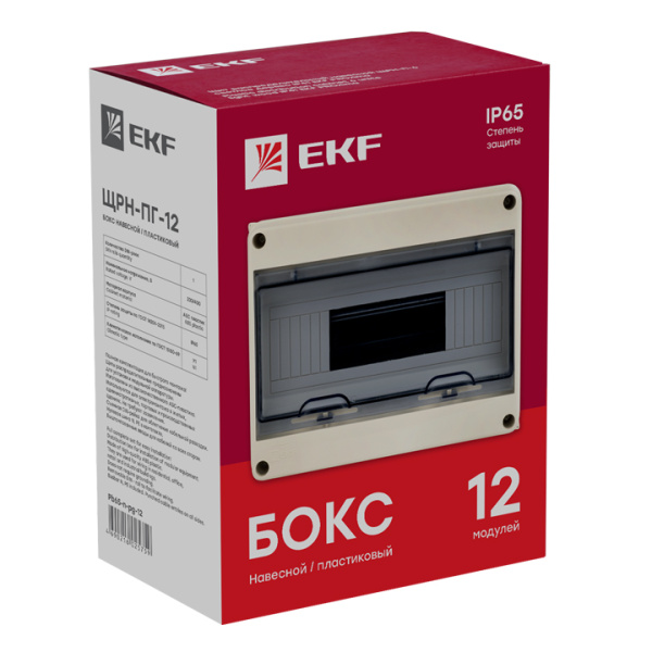 Бокс 12мод навесной серый прозрачная дверь IP65 ЩРН-ПГ EKF 