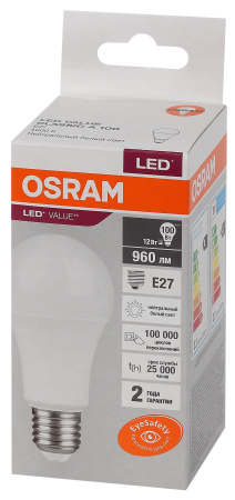 Лампа свд Е27 12Вт 4000К 960лм стандарт А60 матовая  Osram LED Value