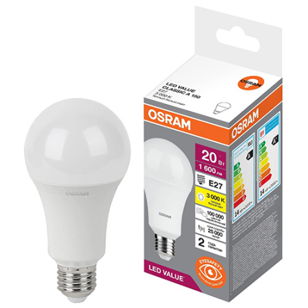 купить Лампа светодиодная 220В Е27 20Вт 3000К 1600лм стандарт A70 матовая Osram LED Value в Самаре Лампа светодиодная 220В Е27 20Вт 3000К 1600лм стандарт A70 матовая Osram LED Value