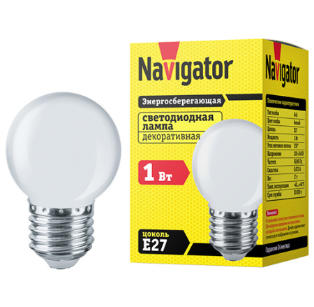 купить Лампа декор свд Е27 1Вт 4000К 100лм G45 матовая Navigator аналог 707529 в Самаре Лампа декор свд Е27 1Вт 4000К 100лм G45 матовая Navigator аналог 707529