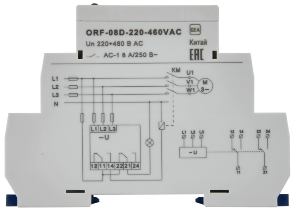 Реле контроля фаз ORF-08D 3 фазы 2 контакта 220-460В AC IEK