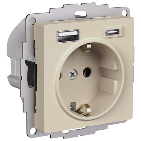 купить Атлас песочный розетка скрытая 1-мест заземление шторки USB IP20 2 USB A+C в Самаре Атлас песочный розетка скрытая 1-мест заземление шторки USB IP20 2 USB A+C