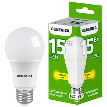 купить Лампа светодиодная 220В Е27 15Вт 3000К 1500лм стандарт A60 матовая GENERICA (IEK)  в Самаре Лампа светодиодная 220В Е27 15Вт 3000К 1500лм стандарт A60 матовая GENERICA (IEK)