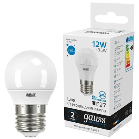 купить Лампа шар свд Е27 12Вт 6500К 950лм G45 матовый Gauss  в Самаре Лампа шар свд Е27 12Вт 6500К 950лм G45 матовый Gauss