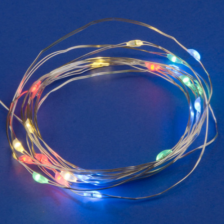купить Гирлянда нить 2м мультицвет 20свд IP20 серебро провод роса на батарейках в Самаре Гирлянда нить 2м мультицвет 20свд IP20 серебро провод роса на батарейках