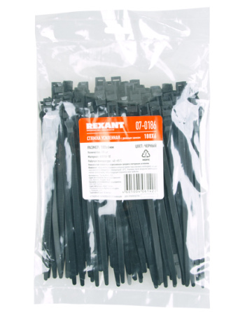 купить Хомут 180*6мм нейлон двойной замок черный Rexant 100шт в Самаре Хомут 180*6мм нейлон двойной замок черный Rexant 100шт
