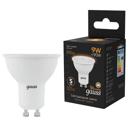 купить Лампа свд 220В GU10 9Вт 3000К 830лм MR16 прозрачная Gauss  в Самаре Лампа свд 220В GU10 9Вт 3000К 830лм MR16 прозрачная Gauss