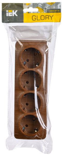 Глори дуб розетка открытая 4-мест заземление IP20