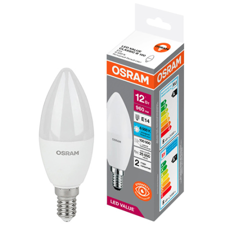 купить Лампа свеча свд Е14 12Вт 6500К 800лм B75 матовая Osram LED Value в Самаре Лампа свеча свд Е14 12Вт 6500К 800лм B75 матовая Osram LED Value