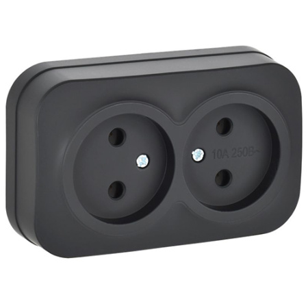купить Глори черный розетка открытая 2-мест IP20  в Самаре Глори черный розетка открытая 2-мест IP20